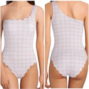 NWT Daniel Cremieux Pink gingham scalloped one shoulder one-piece size S